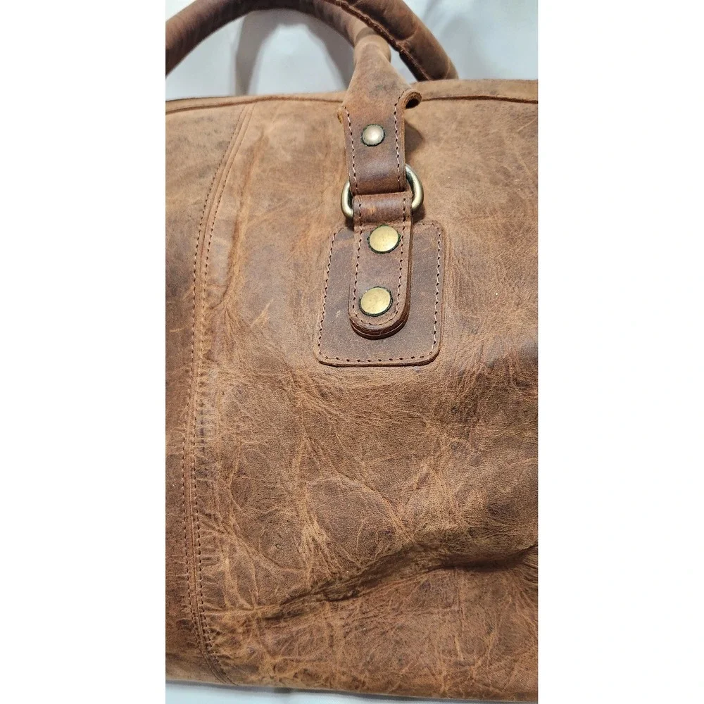 Wine Enthusiast Distressed Brown Leather Duffel Bag Weekend Brass Hardware READ!